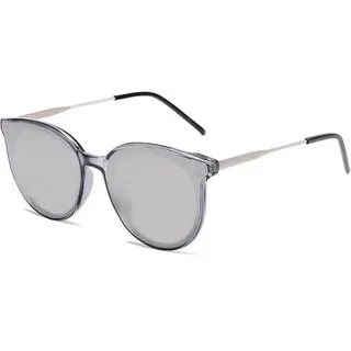 Sonnenbrille Damen Retro Cateye Übergroß Klar Grau Silber Gespiegelt