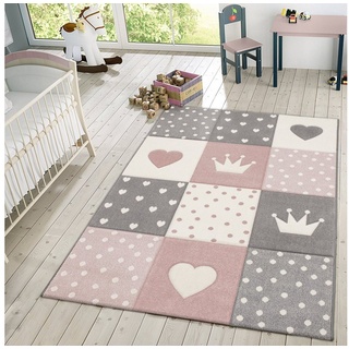 Kinderteppich Kinder Teppich Spielteppich Karos Punkte Krone, TT Home, quadratisch, Höhe: 16 mm rosa quadratisch - 133 cm x 133 cm x 16 mm