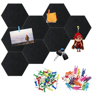 HonGien 8 Stück Filz Pinnwand Sechseckig,Selbstklebende Sechseckige Korkplatte, Hexagon Memotafeln für Foto Hängen, Büro Schlafzimmer und Wanddekoration, Schwarz