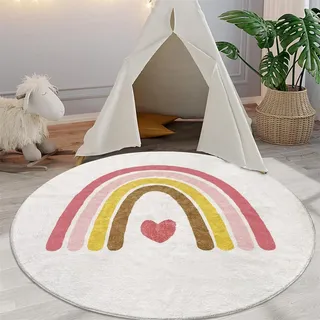 ZOYIEP Rund Regenbogen Kinderzimmer Kinderteppich, Spielteppich Kinderzimmerteppich Rund Kinderteppich für Kinder,Waschbarer Groß Spielmatte BabyTeppich (C,100x100cm)