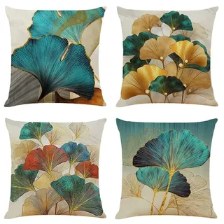 Set aus 4 Dekorativen Kissenbezügen 50x50cm im Leinen-Dschungel