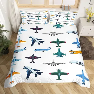 Homemissing Bettwäsche-Set, Motiv: Flugzeuge, bedruckt, 140 x 200 cm, Hubschrauber, Fliegen, Flugzeug, Bettbezug, Kinder, Luftfahrt, Reise, Militär, Raumdekoration