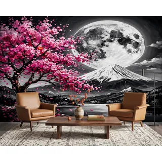 PaxGloz Fototapete Kirschblüten Berg Fuji Tapete Japanische Landschaft Tapeten Vliestapete Modern Wandtapete Wohnzimmer Schlafzimmer Kinderzimmer Wanddeko Motivtapeten 300 x 210 cm (B x H)