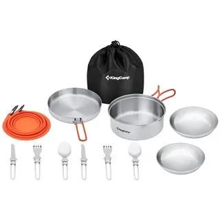 KingCamp Geschirr-Set Kochset Adventurer I Pro - Topf-Set Camping Koch G, Stahl, Silikon silberfarben
