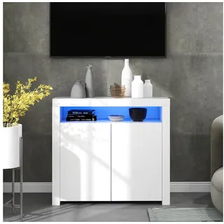 Gotagee Sideboard Kommode Sideboard LED Aufbewahrungsschrank Modern TV-Ständer Weiß, Moderne Küchenzeile Schrank Buffet Holz Aufbewahrungsvitrine