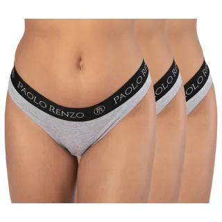 Paolo Renzo® Damen Baumwoll Tanga SPORT LINE 3 Paar - Größe M - Schwarz