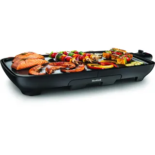 Tefal Malaga Plancha, Elektrischer Tischgrill, 2000 W, extra große Grillfläche, stufenlos regelbarer Thermostat, Antihaftbeschichtung, Thermo-Spot, Fettablaufrinne, für 6–8 Personen, Schwarz, CB501812