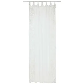 Loberon Gardine Douvaine, Vorhang mit floralen Stickereien, charmante Bindebändern, lichtdurchlässig, Raumtrenner, Leinen, weiß