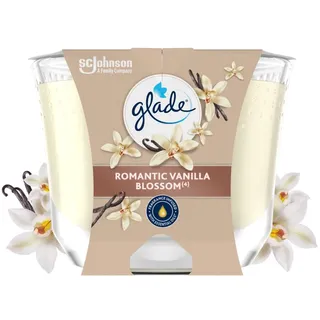 Glade Vegane Kerze, langlebig, Duft, mit ätherischen Ölen – neue Formel ohne Palmöl – Romantic Vanilla Blossom – 4 Kerzen