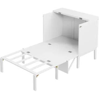 OKWISH Vertikales Klappbett 90×200 cm Weiß mit Stauraum, Hochbett-Morphing, platzsparend, für Yoga, Fitness, Einzelzimmer, klappbar, modernes Design