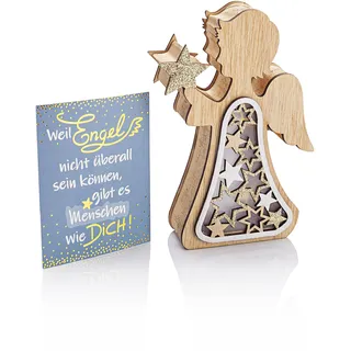 Weltbild LED-Geschenkset Wunschengel - Bezaubernde Holzengel-Figur mit warmweißen LEDs und Gold-Glitter, inkl. Kärtchen und edler Geschenkbox