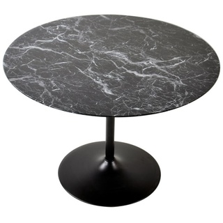 SalesFever Esstisch rund Ø 110 cm | Tischplatte MDF Marmoroptik | Gestell Metall | B 110 x T 110 x H 75 cm | schwarz