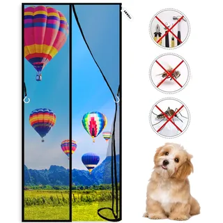 Magnet Fliegengitter Balkontür 90 x 220 cm Magnetischer Fliegenvorhang Moskitonetz, Insektenschutz, Klebemontage Ohne Bohren, für Flure/Türen Schwarz