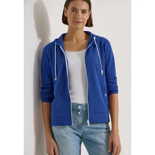 Cardigan CECIL, Damen, Gr. S (38), blau (deep river blau), Web, 58% Baumwolle, 39% Polyester, 3% Elasthan, unifarben, normal normal, ohne Ausschnitt, elastischer Bund, Strickjacken, mit Kapuze mit Tunnelzugband