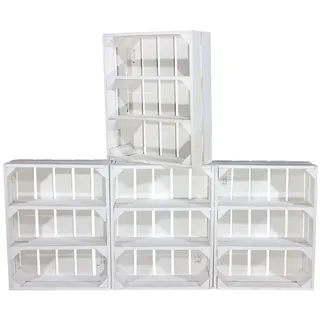 Vintage-Möbel24 GmbH 4er Set Regalkiste flach mit 3 Fächern Shabby Chic Serie - weiße Obstkiste/Holzkiste als Kistenregal/Gewürzregal/Wandregal 50x40,5x16cm