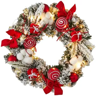30CM Türkranz Weihnachten, Weihnachtsgirlande Mit Beleuchtung, Weihnachtskranz Haustür Led, Künstliche Kränze Vorbeleuchtet Mit Licht Und Kugel, Dekoration Für Tür, Fenster, Wand, Treppe