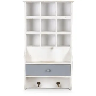 PALAZZO INT Wandregal „Villa Vintage“ – Shabby Chic Hängeregal aus altem Holz mit Schublade & Haken, Landhausstil, H 68 × B 35 × T 18 cm, Setzkasten Vintage Bad Küche