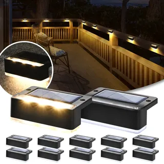 Solpex Solarlampen für außen, 12 Stück, warmweiß Treppenlicht, wasserdicht Solarleuchten, LED-Beleuchtung für Außentreppe, Stufen, Zaun, Garten, Hof, Terrasse, Dachrinne Dekoration (Schwarz)