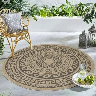 Carpetsale24 Runder Outdoor Teppich Natur Farbe Wetterfest Terrasse Balkon Küchenteppich, Natur-2, 80 cm Rund