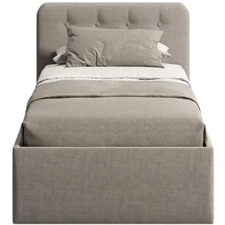 home collective Polsterbett 100x200 cm Doppelbett Bett mit verstellbarem Lattenrost & Bettkasten, gepolstertes Kopfteil, Germany | Beige Holzwerkstoff, Schichtholz, Schlafzimmer, Betten, Polsterbetten