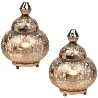 Marrakesch Orient & Mediterran Interior Nachttischlampe 2er Set Orientalische Tischlampe Jamala aus Metall in Silber 32 cm, Handarbeit silberfarben