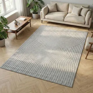 Carpetsale24 Kurzflor Teppich 280x370 cm XXL Grau Wohnzimmer, Schlafzimmer, Küche, 3D Hoch-Tief-Effekt, Skandinavisch Boho Motiv, für Outdoor Bereich geeignet Terrassen oder im Balkon