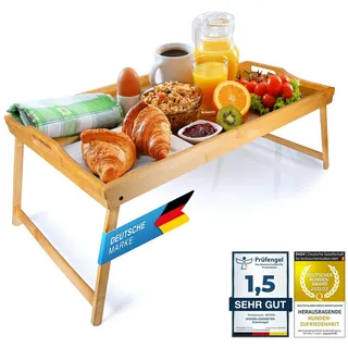 Frühstückstablett Bambus Bett-Tablett Serviertablett Betttisch mit klappbaren Beinen - auch als Lapdesk, Notebook-Tisch verwendbar (XXL Natur)