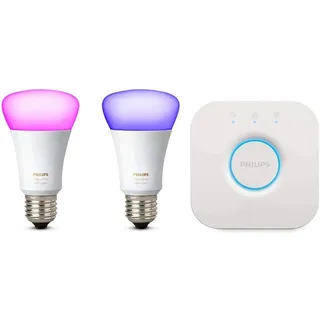 Philips Hue White & Color Ambiance E27 2er Starter Set 2x800lm, bis zu 16 Mio. Farben, dimmbar, steuerbar via App, kompatibel mit Amazon Alexa (Echo, Echo Dot)