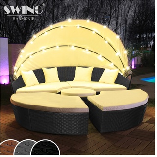 Swing&Harmonie LED - Sonneninsel Rattan Lounge Polyrattan Sitzgruppe Liege Insel inkl. Abdeckcover  - versch. Ausführungen