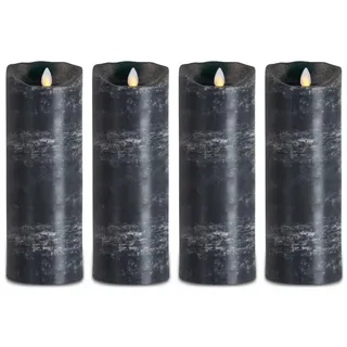 SOMPEX LED-Kerze 4er Set Sompex Flame LED Echtwachskerze anthrazit 8x23cm (Kerze), integrierter Timer, Echtwachs schwarz