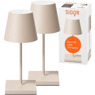 SIGOR Nuindie 3.0 mini Akku-Tischlampe, 2er-Set, dünenbeige | Dimmbar • Indoor & Outdoor • IP54 • 25 cm • easy-connect puk • 17 h Leuchtdauer