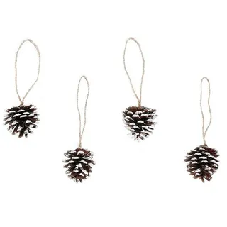 Holly & Jolly Christbaumschmuck, Christbaumschmuck Zapfen 4,5cm Naturmaterial Braun Weiß 4er Set braun