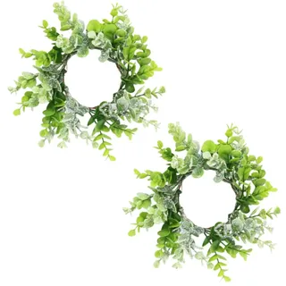 Luxshiny 2 Stück künstlicher Kerzenring Kranzringe Kerzenringe Kränze Weihnachtskerzenringe Weihnachten Kerzenring aus Eukalyptus kerzenkranz für stabkerzen Eukalyptus aus Kunststoff Grün