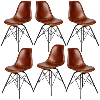Casa Moro Esszimmerstuhl Lederstuhl Braun Schalenstuhl Esszimmer (Schicke Lederstühle Esstuhl in Mid-Century Industrial Look), Echtleder Stuhl auch 2er, 4er & 6er Set Esszimmerstühle braun