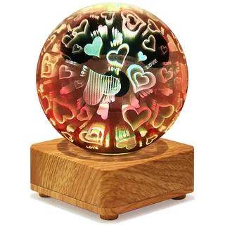 KINGCOO 3D Feuerwerk Nachttischlampe, LED Glas Kugel Tischlampe Schlafzimmer Atmosphäre Nachtlicht Ornamente Bürodekoration für Kinder Frauen Geburtstag Valentinstag Heimgeschenke (Herz)
