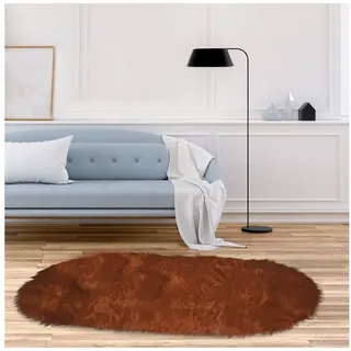 Teppich Oval, zottelig, weich, rutschfeste Unterseite, für Sofas Bett, Rosnek, Schlafzimmer Wohnzimmermatte braun