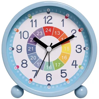 GDWD Wecker Kinder für Jungen Mädchen, Kinderwecker Digital Ohne Ticken, Lernwecker Lernuhr Weckuhr Kinderuhr Snooze Analog Lichtwecker, Quarzwecker mit Nachtlicht, Batteriebetrieben Weckuhr (Blau)