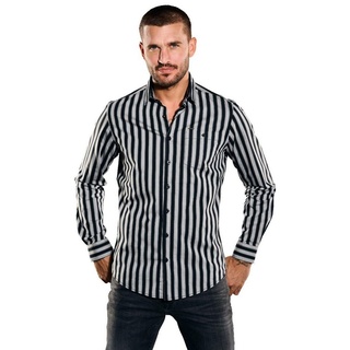 emilio adani Langarmhemd Langarm-Hemd gestreift schwarz M
