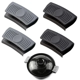 SGERUFZ 4 Stück Silikongriffe für Töpfe, Silikon Topflappen Griffhalter, Hitzebeständig Silikon Assist Griff, Topfgriff Hitzeschutz Klemmgriffen, Ofenschalen Finger Schützen.