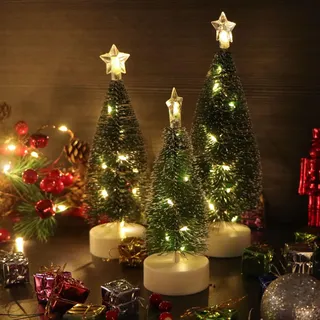 3 Stücke Tisch Weihnachtsbaum mit Lichtern, LED Mini Weihnachtsbaum, Kleiner Weihnachtsbaum mit Lichtern, Schreibtisch Weihnachtsbaum, Beleuchtet Weihnachtsschmuck, Led Weihnachtsbaum