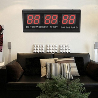 WSIKGHU Wanduhr mit Beleuchtung LED Wanduhr Digitaluhr 24 Stunden mit Datum und Temperatur Wohnzimmer Büro Dekoration Wanduhr Genauigkeit 0,3 Sekunden (48 x 19 x 4 cm)