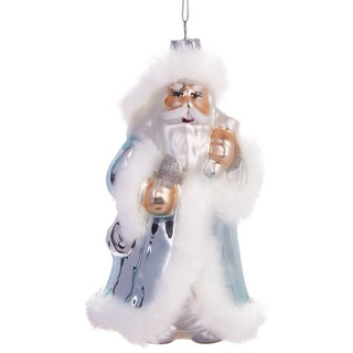 BRUBAKER Christbaumschmuck Mundgeblasene Baumkugel Weihnachtsmann, strahlende Weihnachtsdekoration aus Glas, handbemalt - Lustige Weihnachtskugel 15 cm silberfarben|weiß