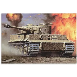 Militärisches Poster Deutscher Tiger Panzer Tiger I Druck auf Leinwand Gemälde Wandkunst für Wohnzimmer Heimdekoration Junge Geschenk 60 x 90 cm