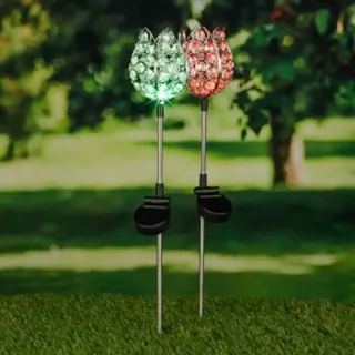 MARELIDA Solar-Gartenstecker Kristallblume Edelstahl, Glas, Kunststoff 9 x 65 cm 2er Set mehrfarbig