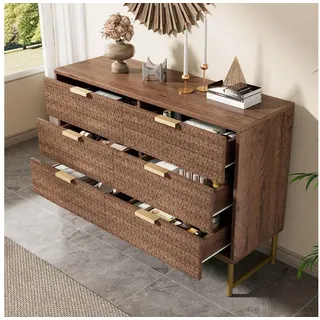 LuxusKollektion Kommode Kommode 6 Schubladen Sideboard Holz 120 x 40 x 75 cm Nussbaum braun