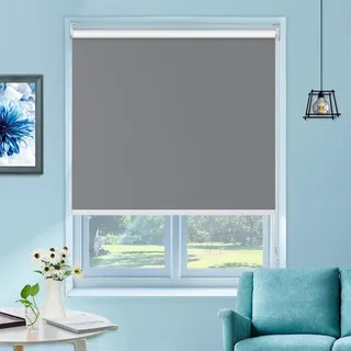UrMoon Verdunkelungsrollo mit Bohren für Fenster, Rollo Doppelrollo für Sicht-und Sonnenschutz Wand-und Deckenmontag Fensterrollo (Grau, 95cm W x 160cm H)