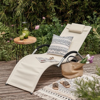SoBuy OGS38-W Sonnenliege Gartenliege Relaxstuhl Liegestuhl mit Kopfkissen Weiß BHT ca: 56x67x165cm