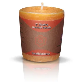 Aromantra - Chakra Duftkerze Orange 4,5x4cm - Sakralchakra Svadhishthana - Palmwachs - Duft Zeder Rosmarin - Für Meditation & Yoga 16h