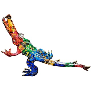 WitnyStore Kleine Krokodil-Figur, 10,4 cm lang, mehrfarbig, rot, grün, blau, goldfarben, gepunktet, Miniatur, mundgeblasenes Glas, Alligator, Caiman, Gharial, Reptilien, Kristall, Tier, dekorative