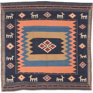 Nain Trading Orientteppich Kelim Fars 142x143 Handgewebter Orientteppich / Perserteppich, quadratisch, Höhe: 5 mm lila|schwarz